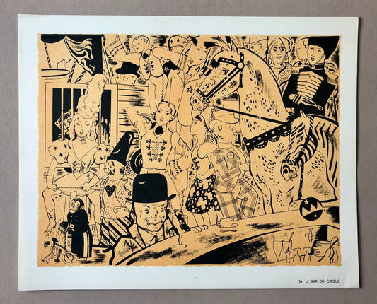 Le Bar Du Cirque. A Lithograph From The Parorama Du Cirque by Serge. One of only 1000 produced in 1944. Size: 23.8 x 29.7 cms.