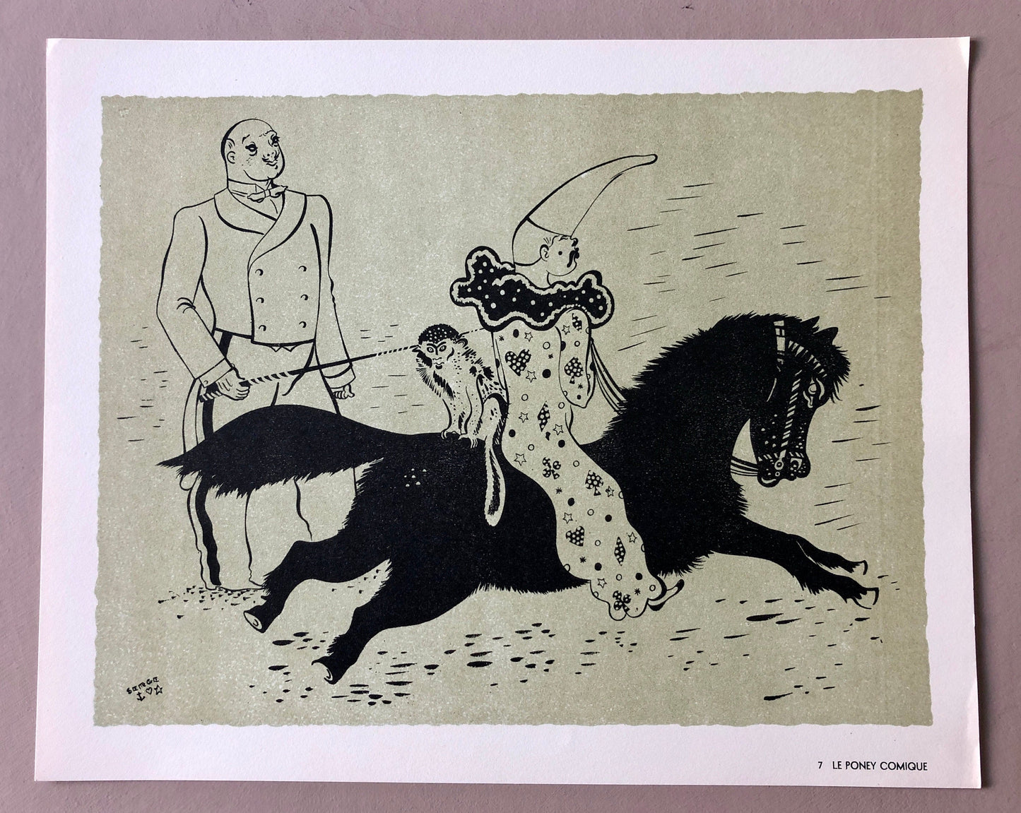Le Poney Comique. A Lithograph From The Parorama Du Cirque by Serge. One of only 1000 produced in 1944. Size: 23.8 x 29.7 cms.