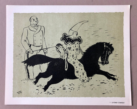 Le Poney Comique. A Lithograph From The Parorama Du Cirque by Serge. One of only 1000 produced in 1944. Size: 23.8 x 29.7 cms.