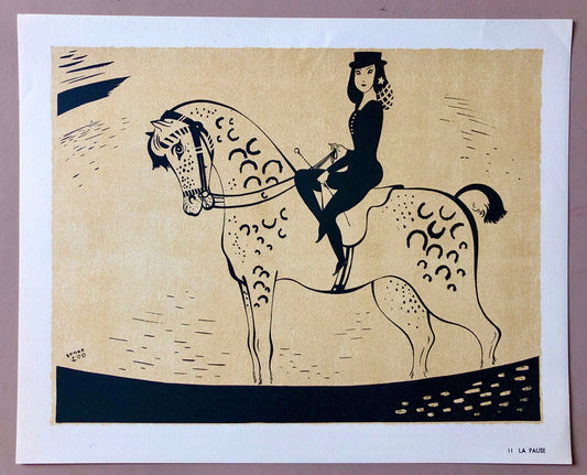 La Pause. A Colour of Lithograph. From The Parorama Du Cirque by Serge. One of only 1000 produced in 1944. Size: 23.8 x 29.7 cms.