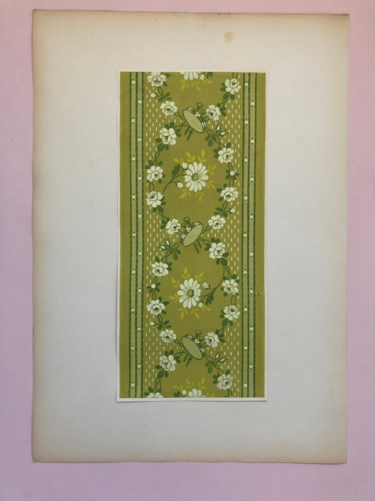 An Original Textile Design From Lyon, France. Hand Drawn and Painted. Late 19th Century. Size: 36.5x 16.8 cms.