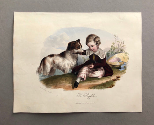 The Playfellows. A Hand Coloured Engraving By American Watercolourist H. Harding. Early 1800s. Size: 28.5 x 22 cms.