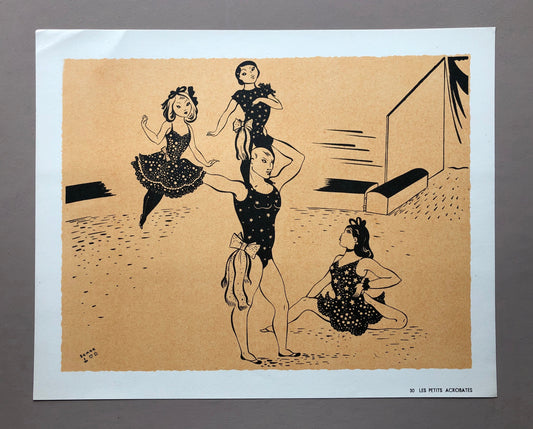 Les Petits Acrobates. An Original Lithograph From The Parorama Du Cirque by Serge. One of only 1000 produced in 1944. Size: 23.8 x 29.7 cms.