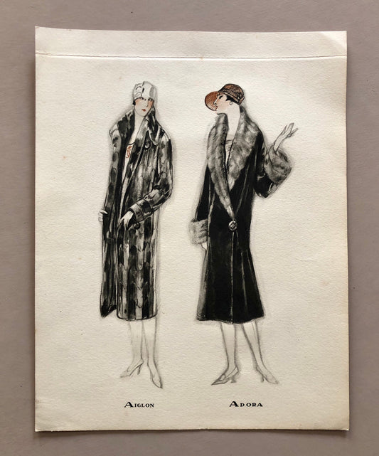 Simon Frères. Women in Furs. An Original Print Having The Appearance of A Watercolour. French. Dated 1925. Size: 21 x 27 cms.