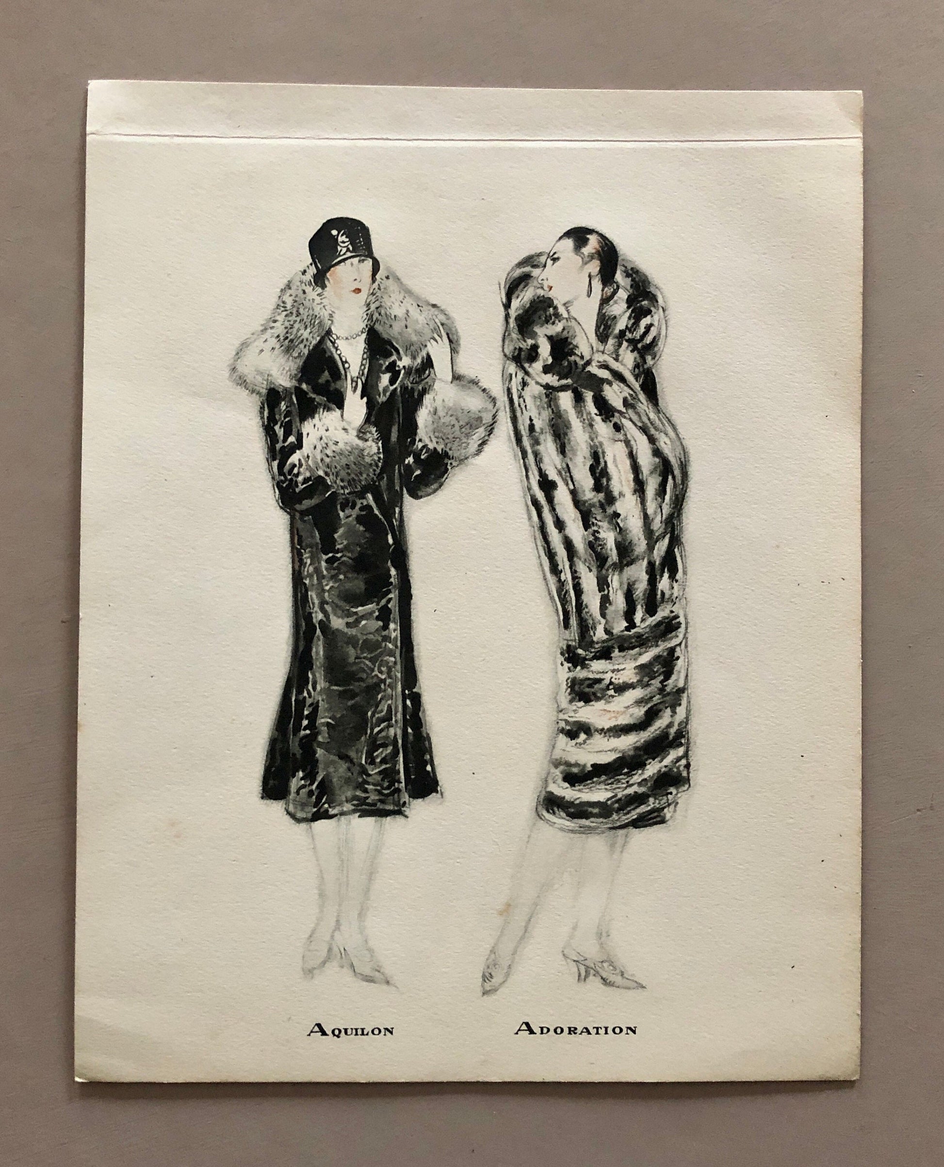 Simon Frères. Women in Furs. A Print Having The Appearance of A Watercolour. French. Dated 1925. Size: 21 x 27 cms.