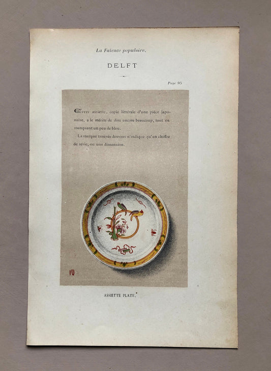 Delft. Faïence Pottery. A Lithograph From La Faïence Populaire au XVIII Siecle by Mareschal. Dated 1872. Size: 26.7 x 17.2 cms.