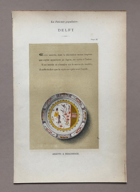 Delft. Faïence Pottery. A Lithograph From La Faïence Populaire au XVIII Siecle by Mareschal. Dated 1872. Size: 26.7 x 17.2 cms.