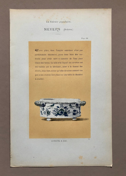 Nevers Pottery. A Lithograph From La Faïence Populaire au XVIII Siecle by Mareschal. Dated 1872. Size: 26.7 x 17.2 cms.