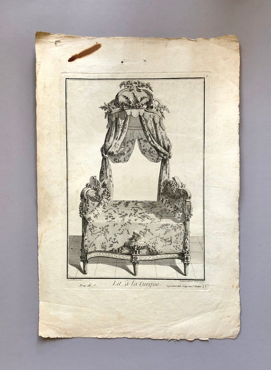Lit à la Turque. A Copper plate Etching From Ameublement by Jean de la Fosse. Circa 1771. Size: 46 x 30.7 cms.