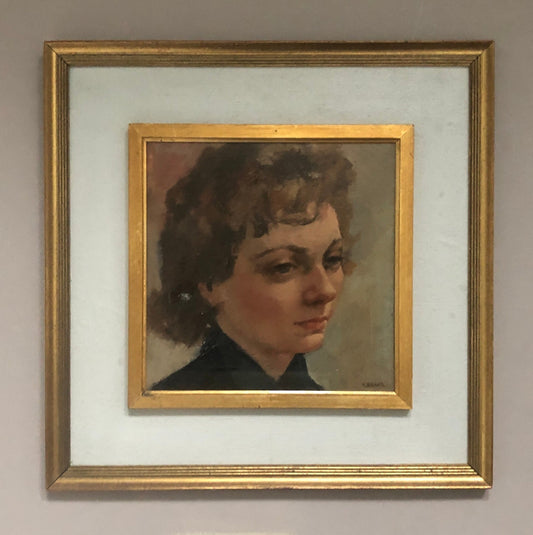 An Original Oil Painting by Dutch Artist Victor Brams. Portrait of A Woman. Possibly 1950’s. Size with frame 43.5 x 43. 5 cms.