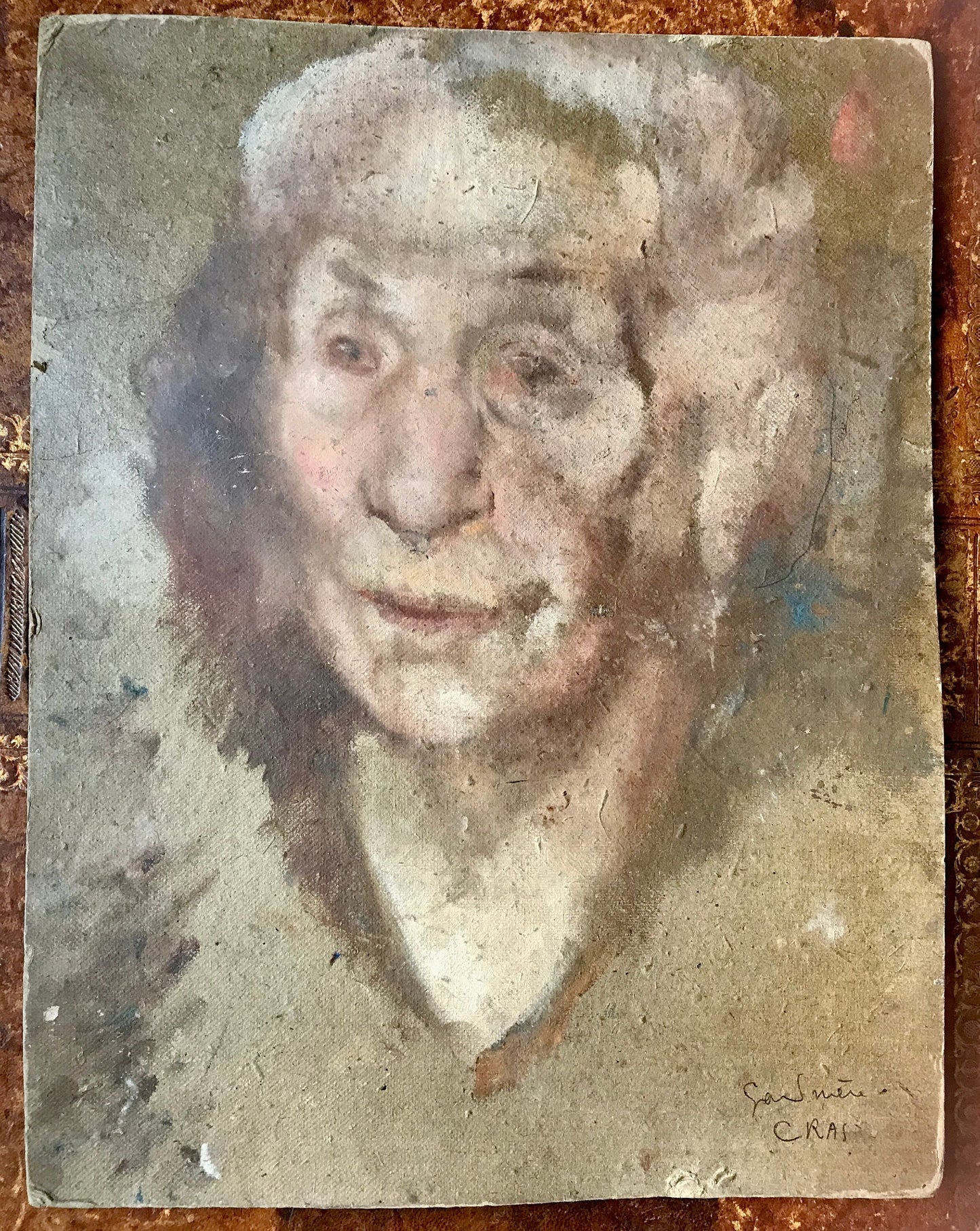 Two Portraits by Monique Cras. One of her grandmother and one of her uncle. Oil on board. 38.5 x 28 and 34.5 x 27 cms.