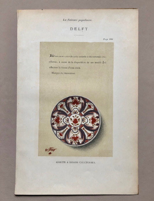 Delft. Faïence Pottery. A Lithograph From La Faïence Populaire au XVIII Siecle by Mareschal. Dated 1872. Size: 26.7 x 17.2 cms.