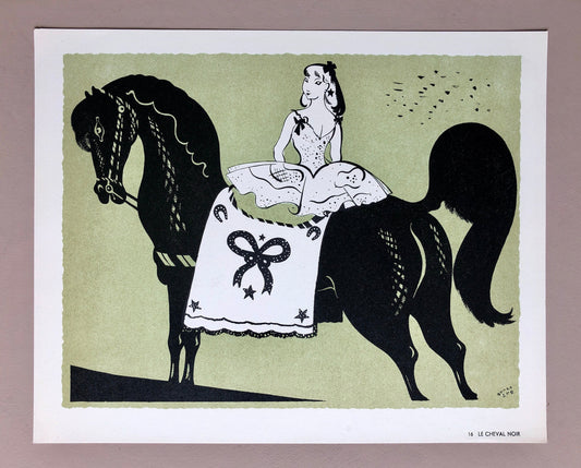 Le Cheval Noir. A Lithograph from Le Parorama Du Cirque by Serge. One of only 1000 produced in 1944. Size: 23.8 x 29.7 cms.t