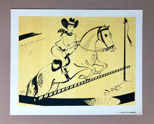 Le Saut de La Barrière. A Lithograph from Panorama Du Cirque by Serge. One of only 1000 produced in 1944. Size: 23.8 x 29.7 cms.