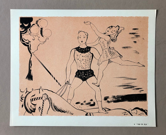 Pas De Jeux. A Lithograph From The Parorama Du Cirque by Serge. One of only 1000 produced in 1944. Size: 23.8 x 29.7 cms.