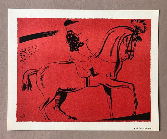 Le Jockey D’Epsom. A Lithograph From The Parorama Du Cirque by Serge. One of only 1000 produced in 1944. Size: 23.8 x 29.7 cms.