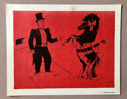 Le Dresseur De Poney. An Original Lithograph. The Parorama Du Cirque by Serge. One of only 1000 produced in 1944. Size: 23.8 x 29.7 cms.