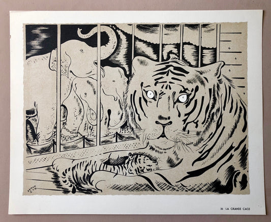 La Grand Cage. A Lithograph From The Parorama Du Cirque by Serge. One of only 1000 produced in 1944. Size: 23.8 x 29.7 cms.