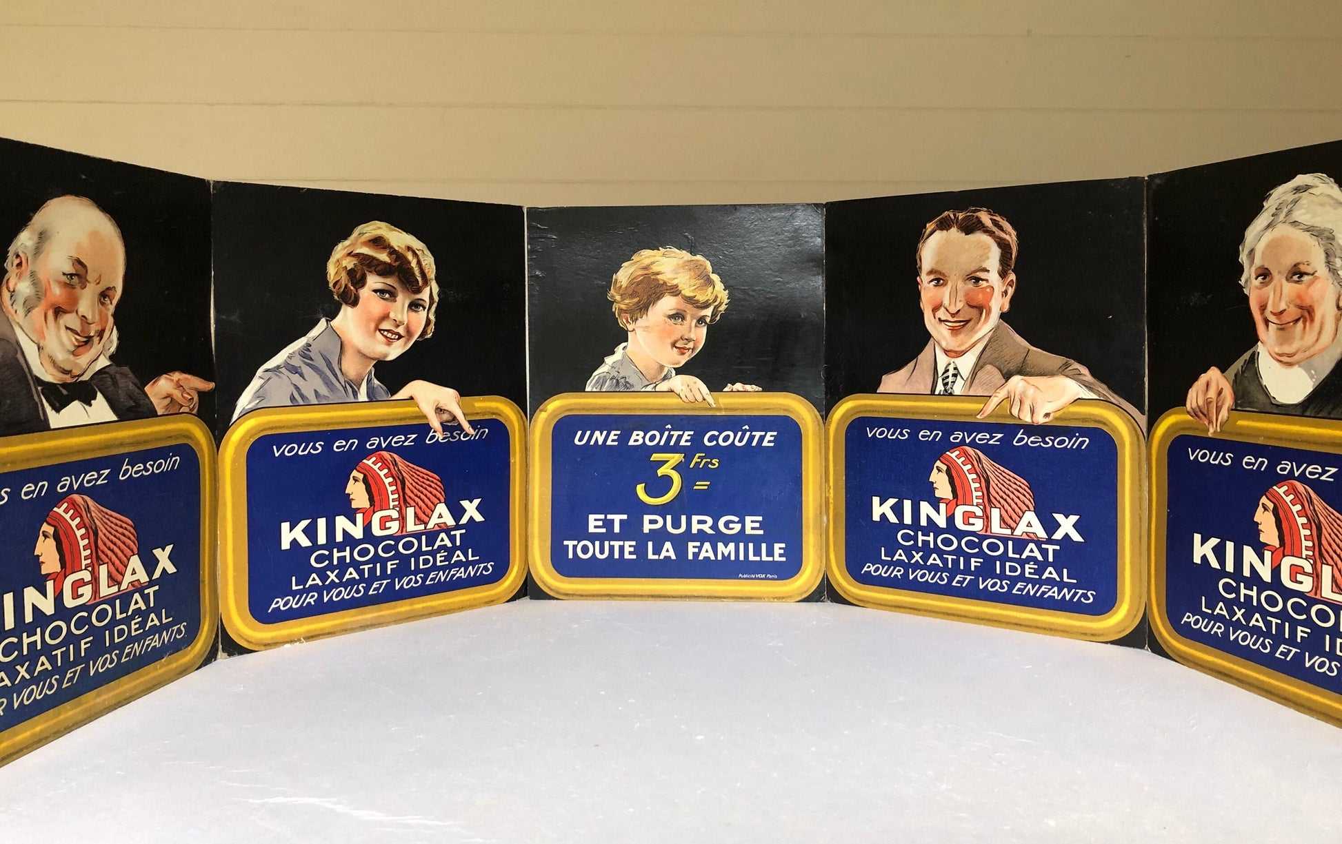 An Original French Advertisement For Kinglax Chocolate. 5 sections . Early 1900’s. Size: 39.5 x 30 cms.