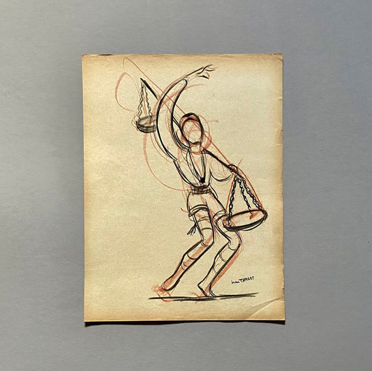 An Original Drawing of a Ballet Dancer. From Le Mort de Platero by Jean Target. 1940s. Charcoal and crayon on Paper. 24.5 x 32.5 cms.