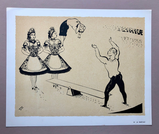 La Bascule. An Original Lithograph From The Parorama Du Cirque by Serge. One of only 1000 produced in 1944. Size: 23.8 x 29.7 cms.