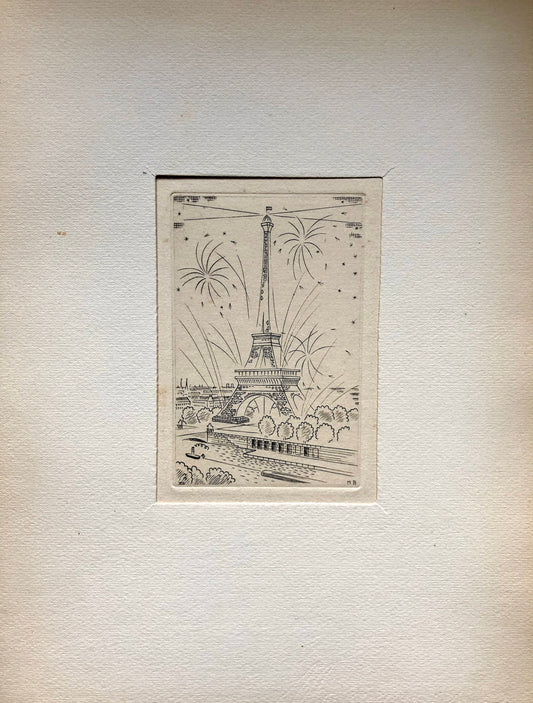 A Set of 8 Original Engravings of Paris. Dating from the 1960’s they Show Iconic Landmarks and Scenes. Signed M. B. Size: 22.5 x 16 cms.