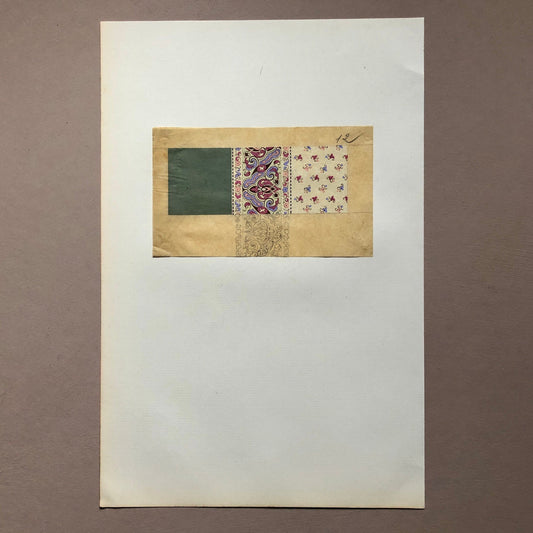 An Original Antique French Textile Design. Pink, Lilac and Green. Hand Painted. Produced in Lyon in the early 1900’s. Size: 8 x 14 cms.