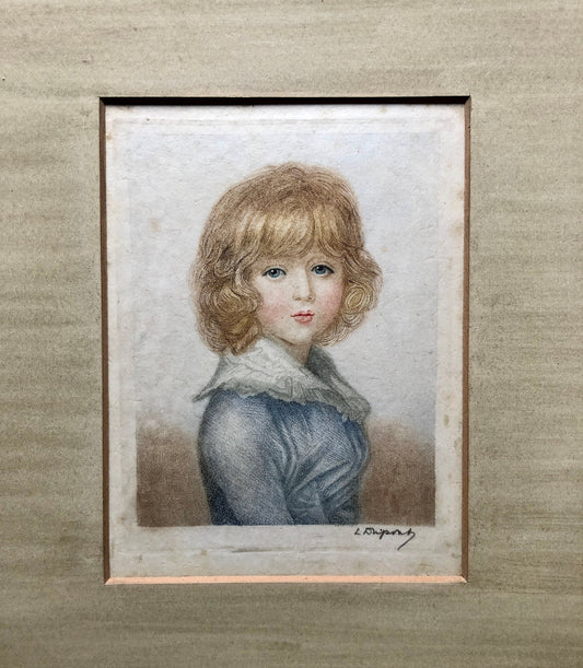 Portrait of a Young Woman. An Original Mezzotint Engraving By Louis DuPont (1896-1967). Signed in pencil. Size: 15.5 x 11.5cms.
