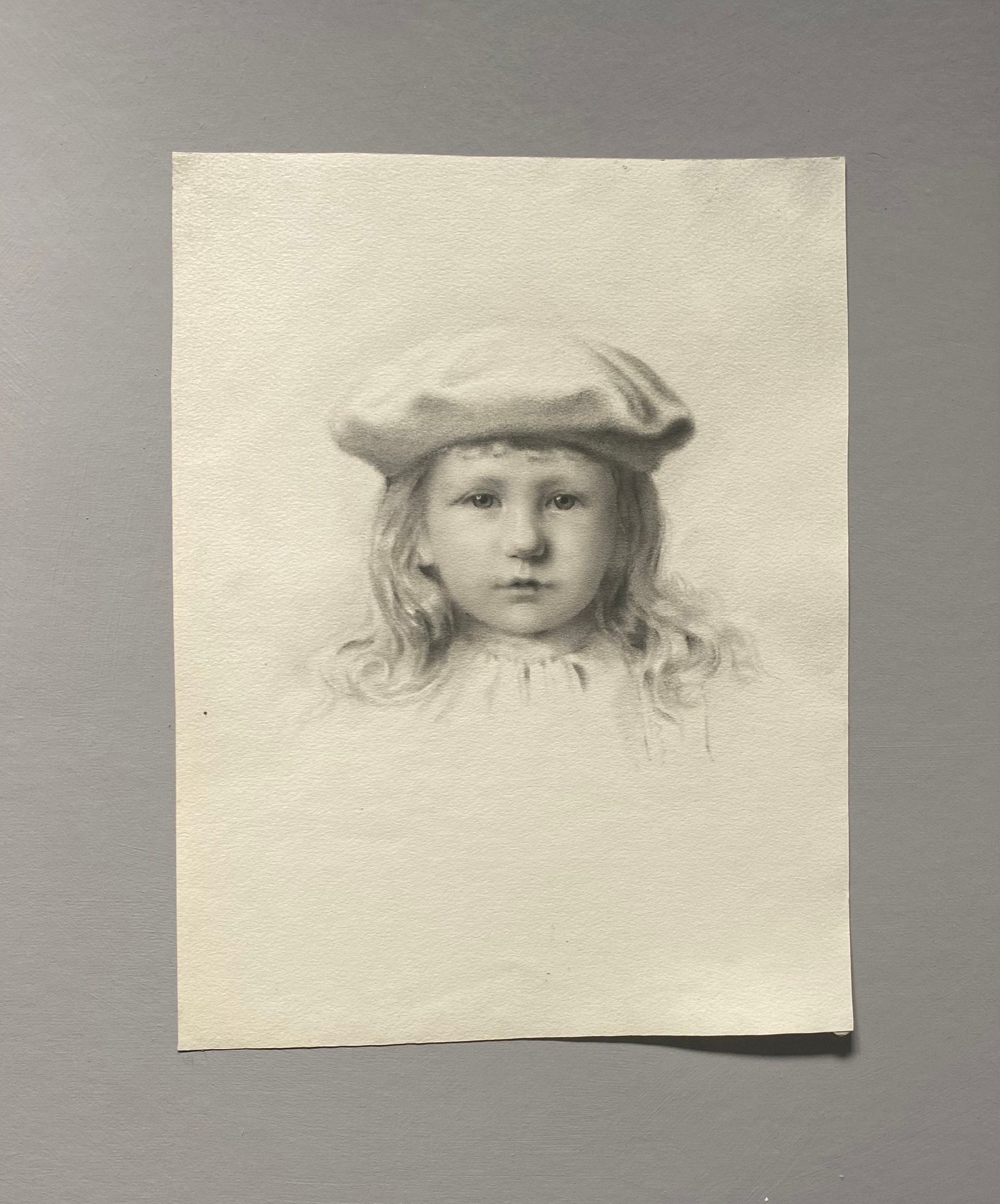 A Original Charcoal Portrait of a Girl. French. Late 1800s. Size: 22.5 x30 cms.