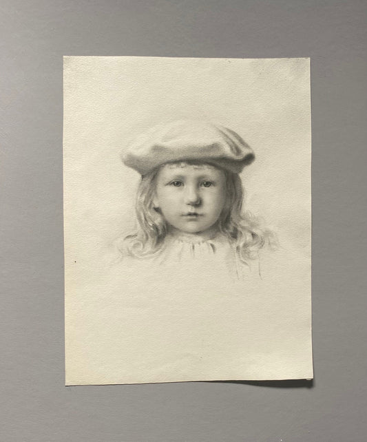 A Original Charcoal Portrait of a Girl. French. Late 1800s. Size: 22.5 x30 cms.