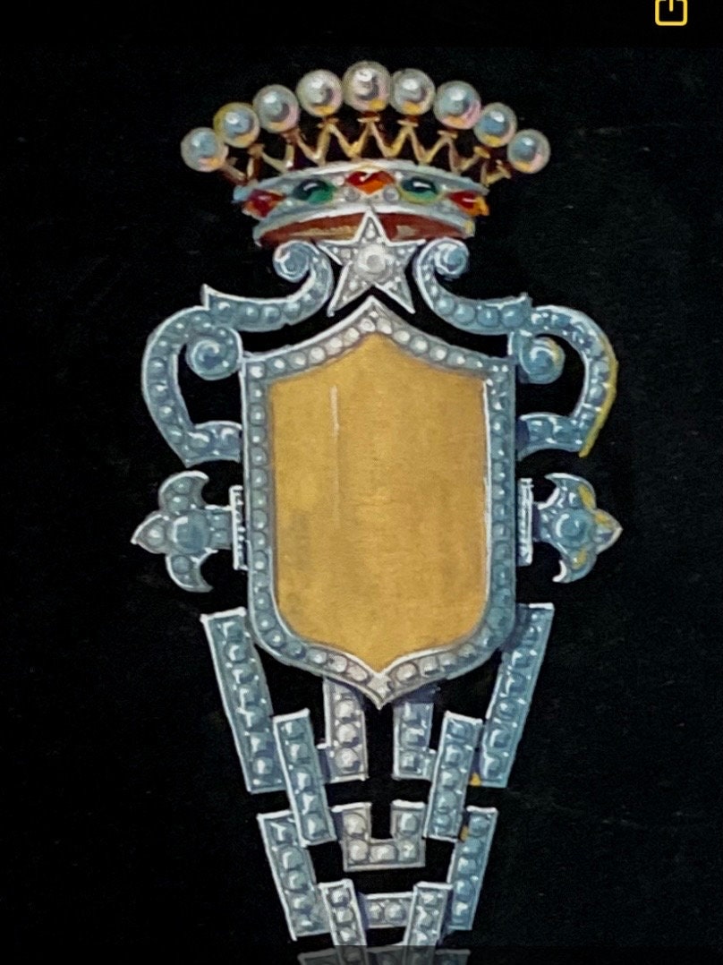 An Original Antique Hand Painted Design For a Brooch or Pendant. Circa 1920s. Size: 23.5 x 31.5 cms.