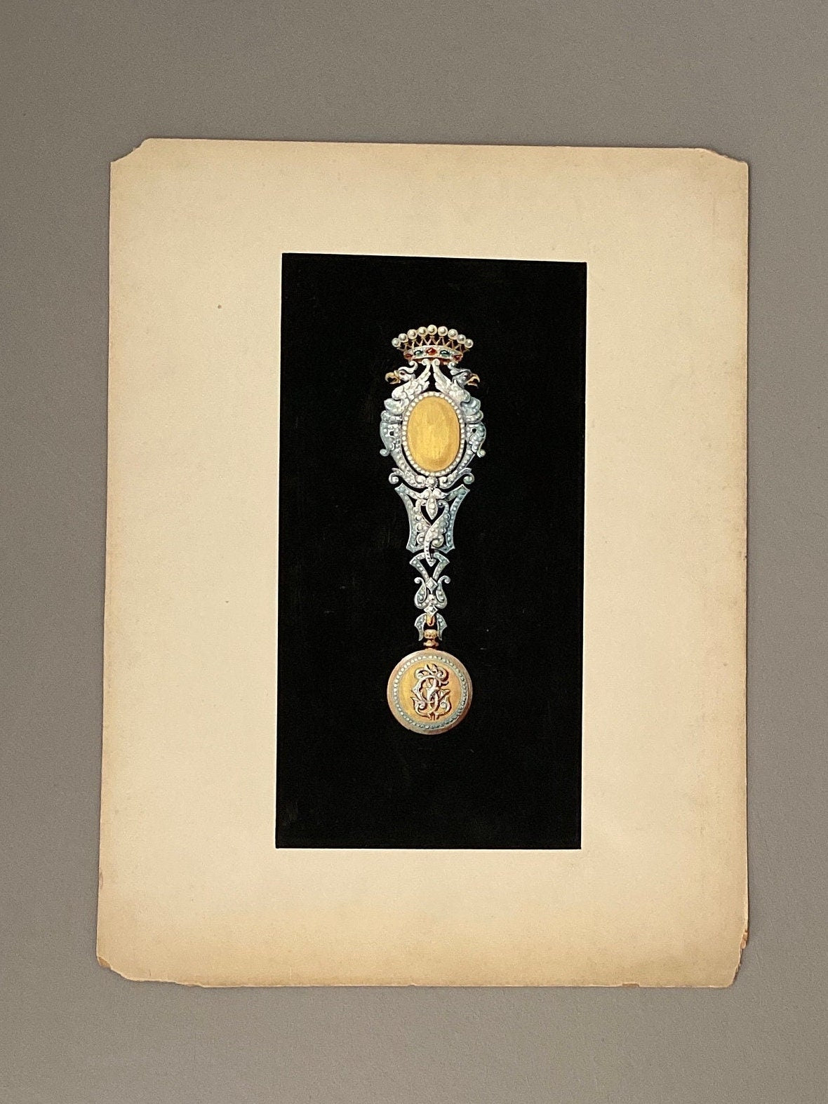 An Original Antique Hand Painted Design For a Brooch or Pendant. Circa 1920s. Size: 23.5 x 31.5 cms.