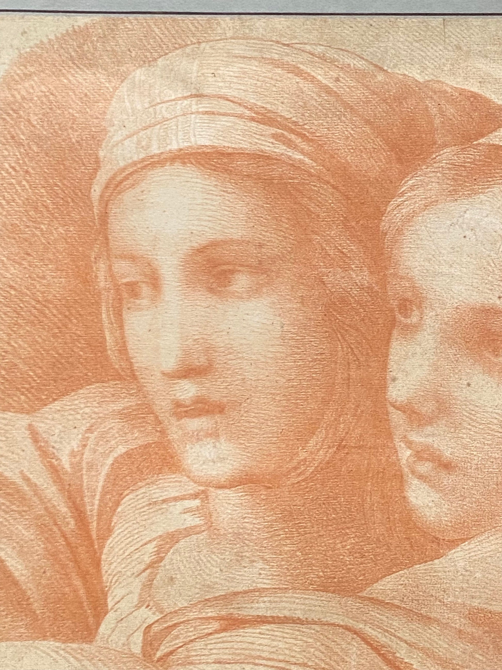 A Original Antigue Hand Drawn Sanguine Drawing. Two Young Women . French. Late 18th Century. Size: 38.5 x 52 cms.