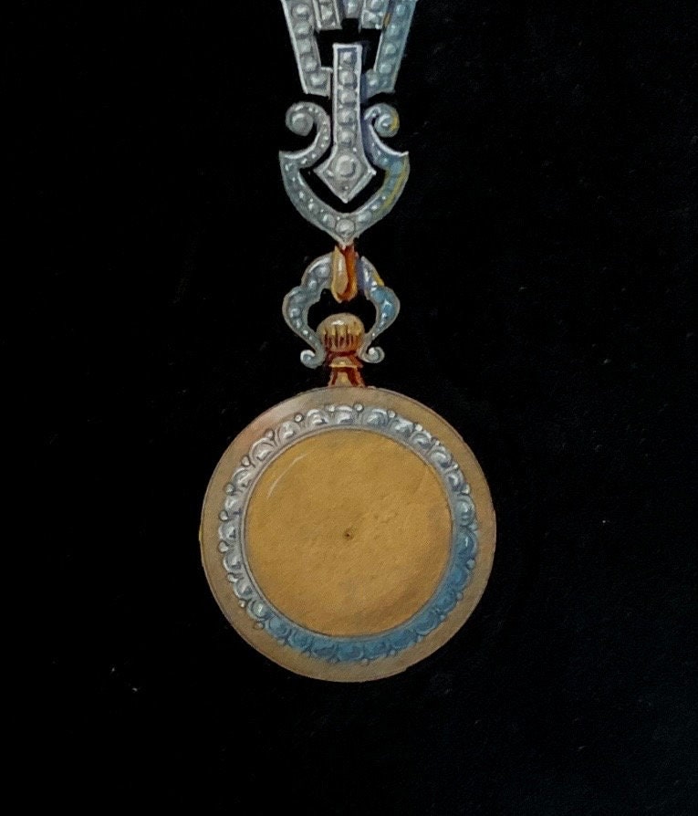 An Original Antique Hand Painted Design For a Brooch or Pendant. Circa 1920s. Size: 23.5 x 31.5 cms.