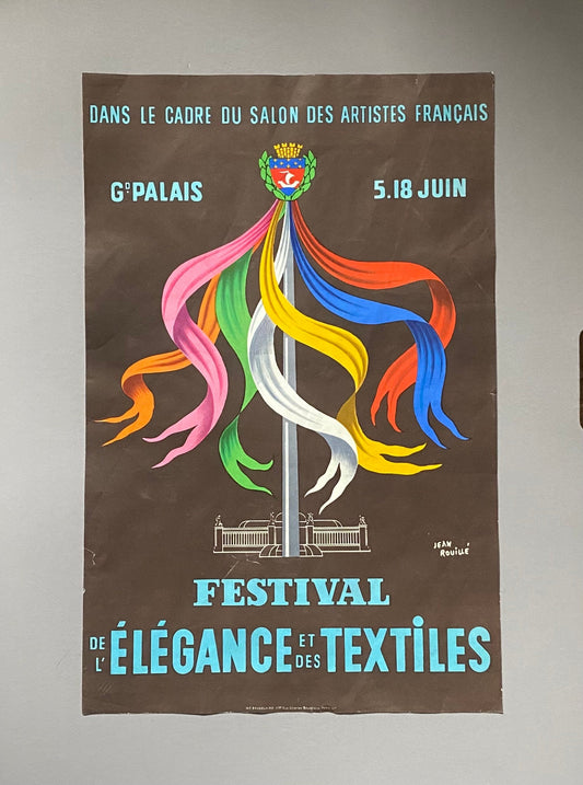 A Lithograph. The Elegance of Textiles Festival Advertisement by Jean Rouillé. French 1930s. Size: 38 x 59 cms.