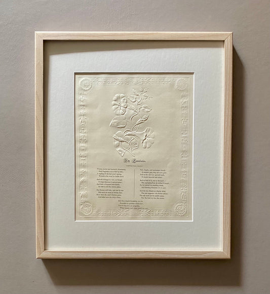 Ivy Conconvulus. An Antique Embossed Paper Image. With Poem in Black Script. Framed Using Clear Glass in a Limed Frame. Size: 35 x 30.5 cms.