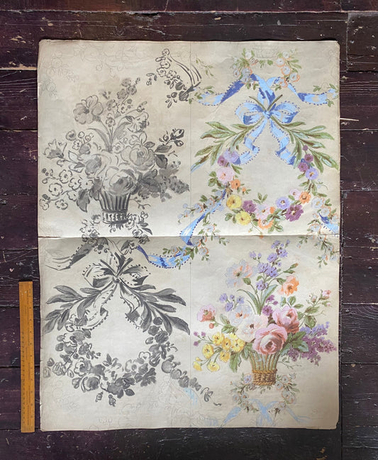 An Original Antique French Textile Design by Prelle of Lyons. Large. Hand Painted Using Gouche in the early 1900’s. Size: 64 x 82 cms.-