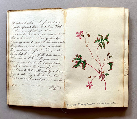 A Scrapbook From The Early 1800s. Watercolours, Drawings and Decorative Script. Size: 12.3 x 20.5 cms.