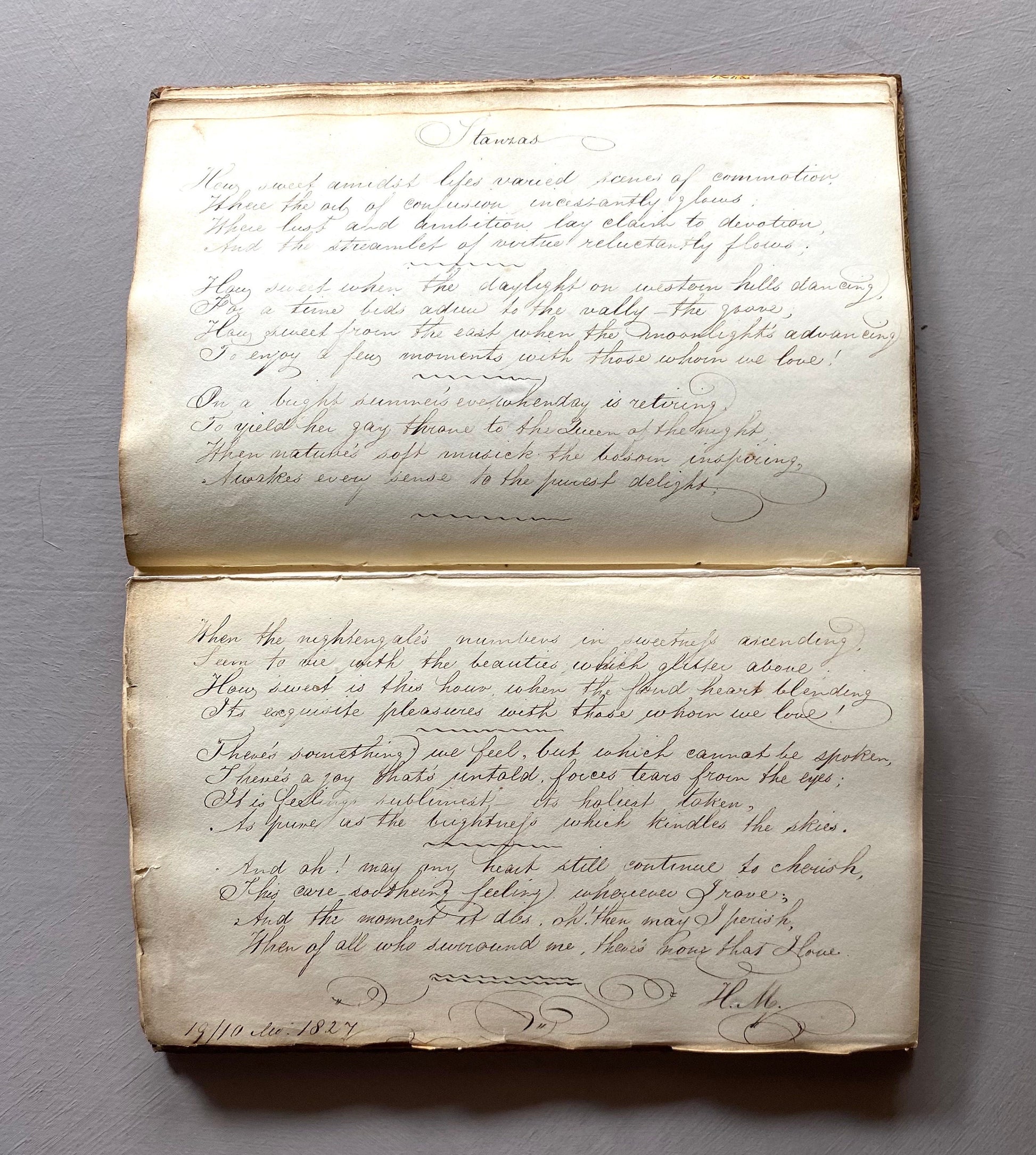 A Scrapbook From The Early 1800s. Watercolours, Drawings and Decorative Script. Size: 12.3 x 20.5 cms.