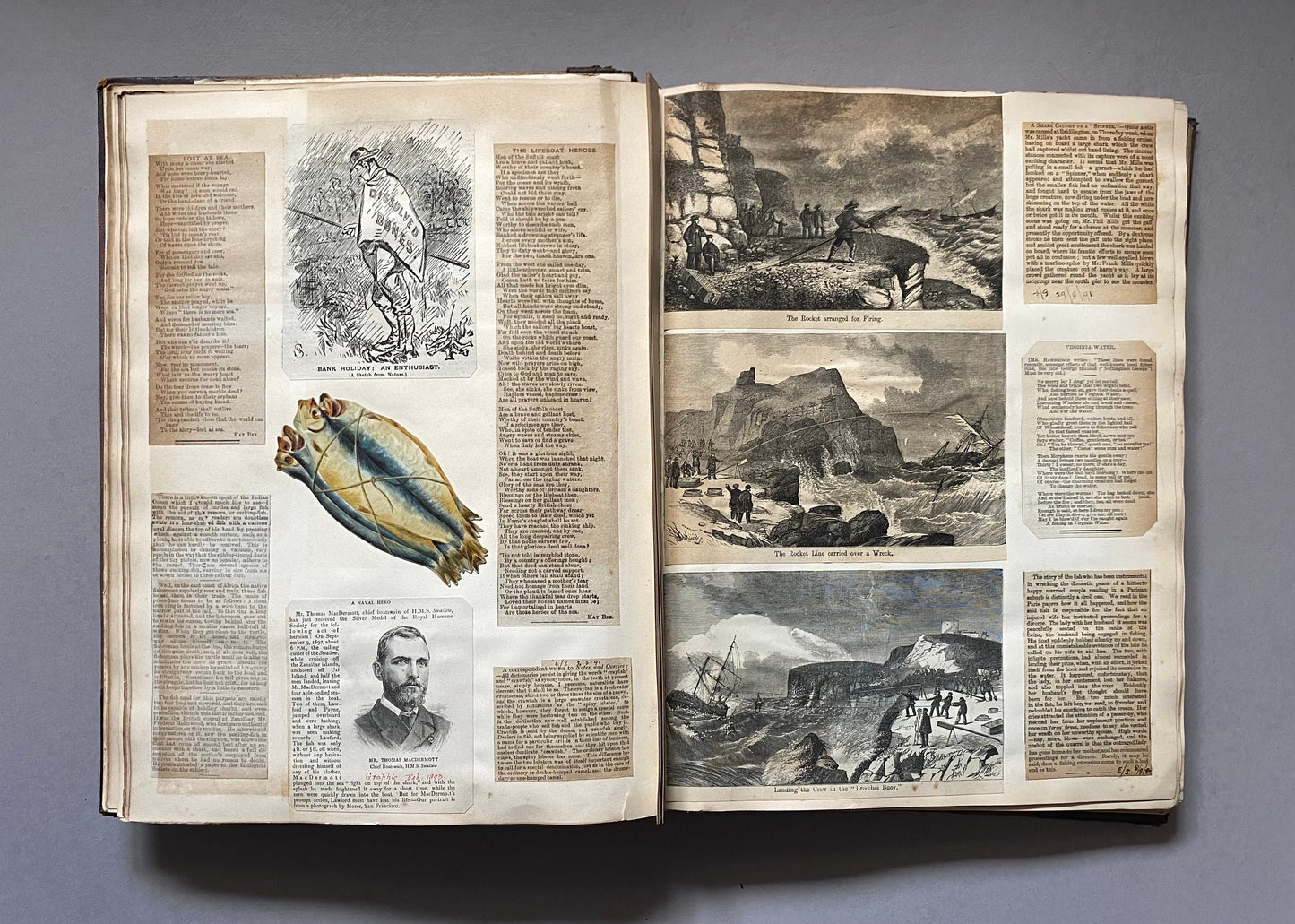 Piscatorial Scraps. An Original Antique Victorian Scrapbook About Fishing. 133 pages. Size: 27 x 37 cms.