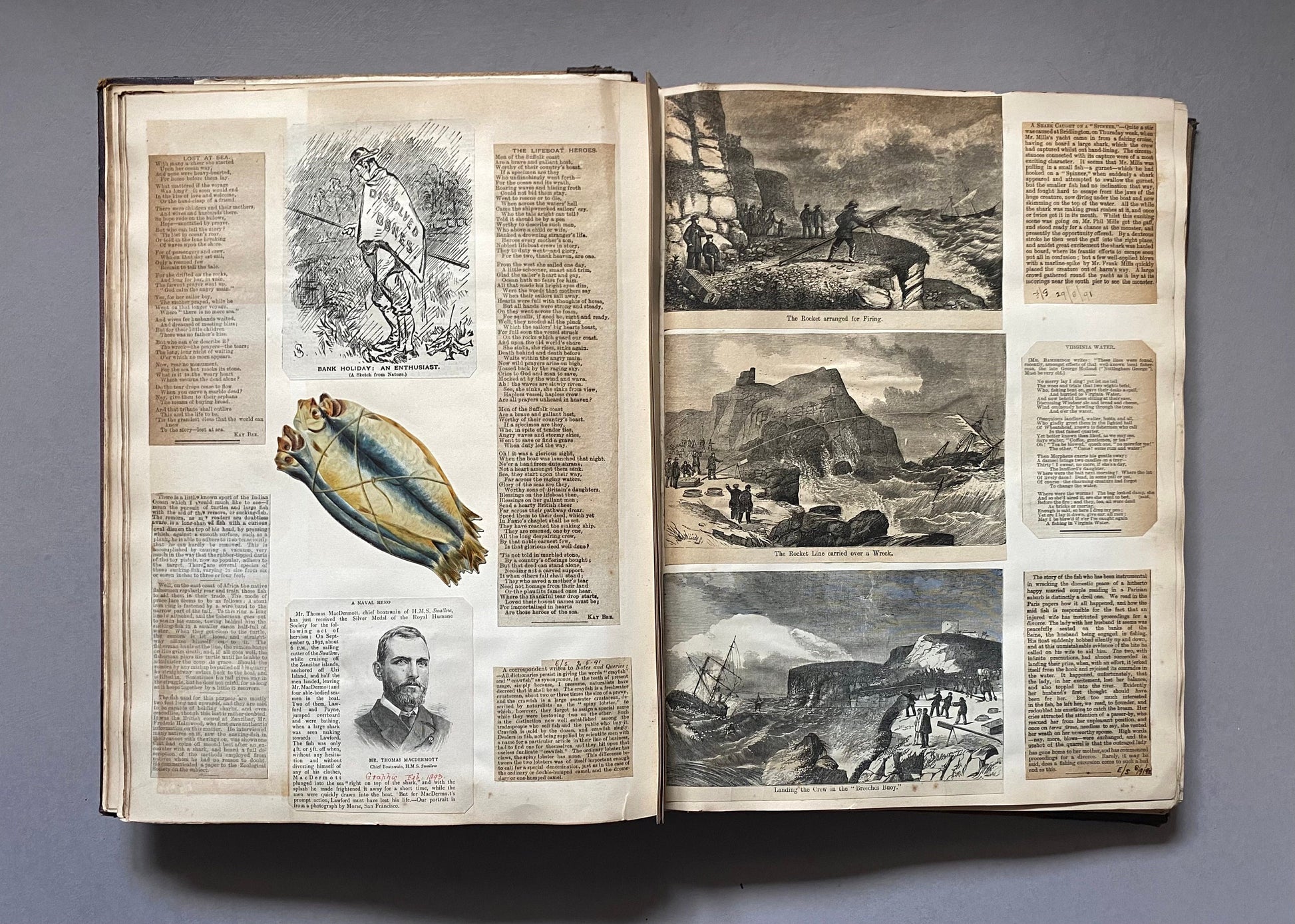 Piscatorial Scraps. An Original Antique Victorian Scrapbook About Fishing. 133 pages. Size: 27 x 37 cms.