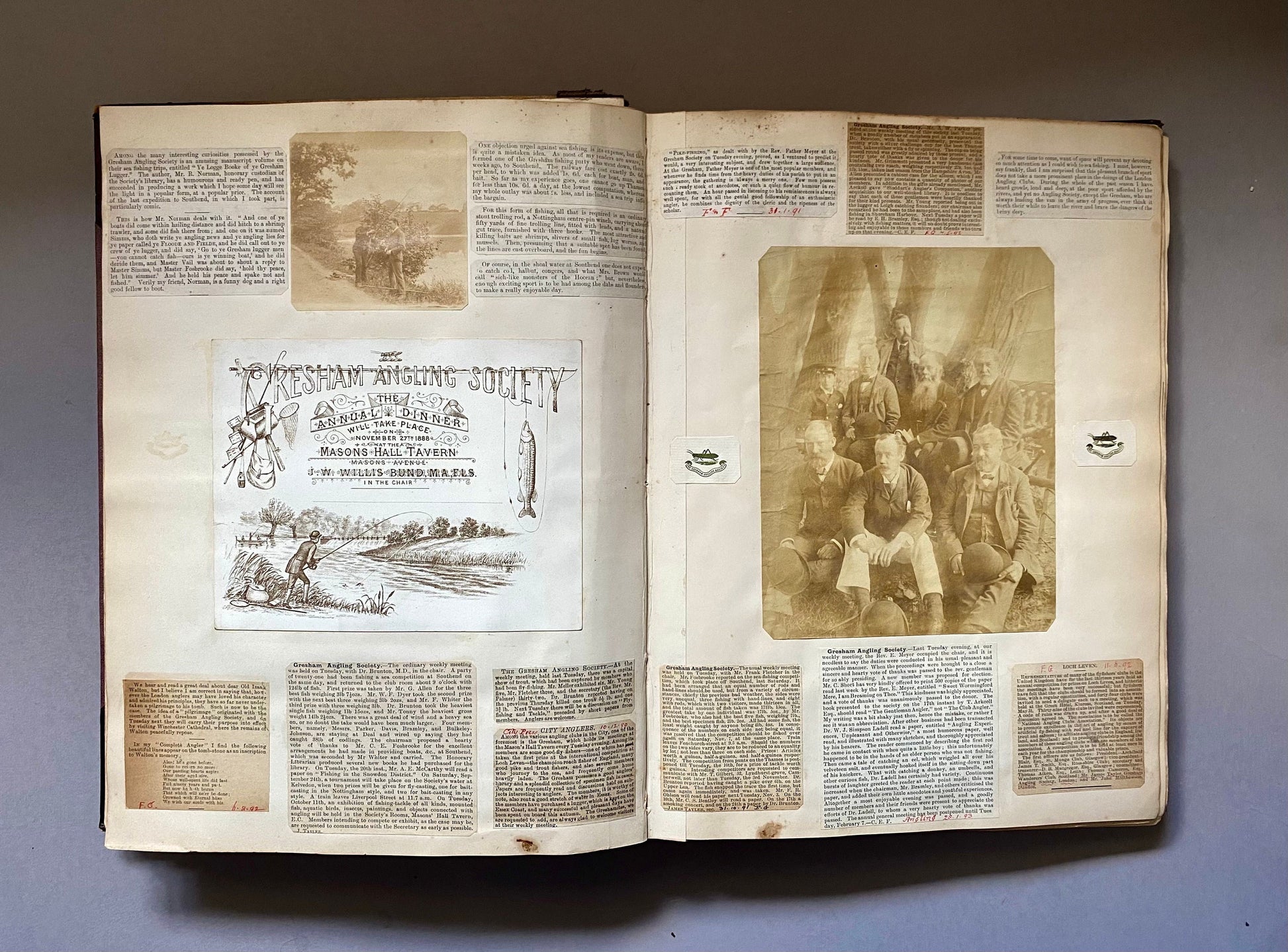 Piscatorial Scraps. An Original Antique Victorian Scrapbook About Fishing. 133 pages. Size: 27 x 37 cms.