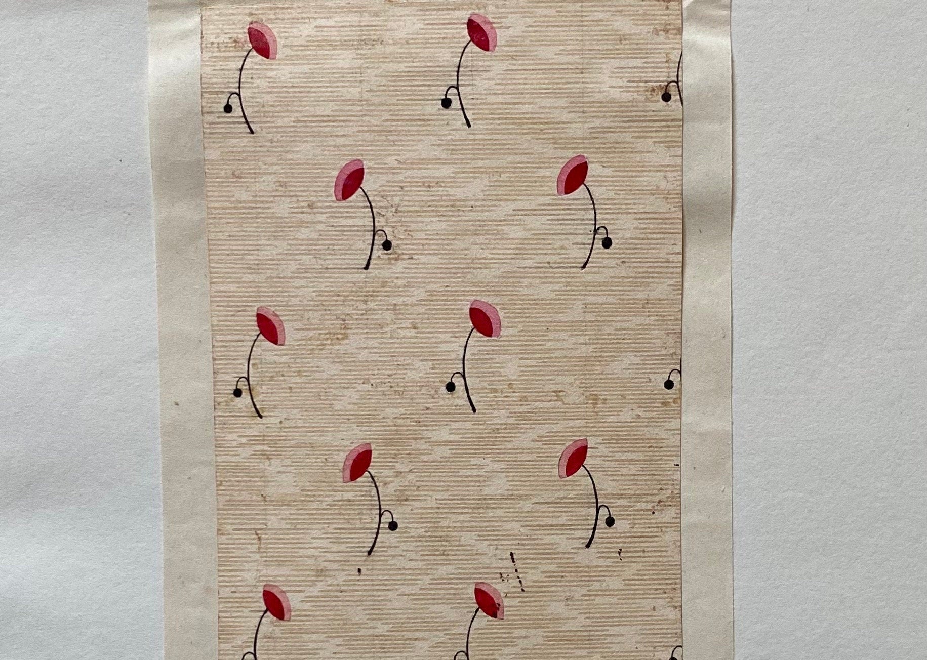 A Genuine 19th Century French Textile Design. Dated 1838. Mounted on Antique Paper. Size: 7.8 x 17.7 cms.