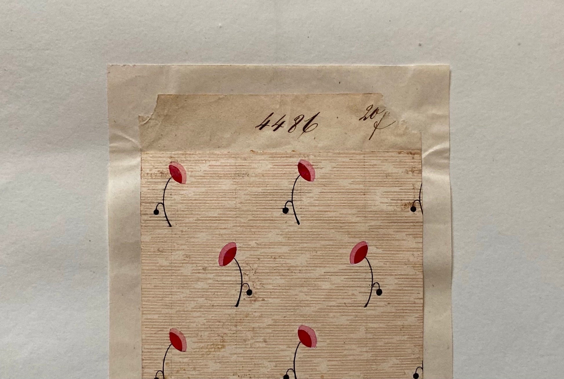 A Genuine 19th Century French Textile Design. Dated 1838. Mounted on Antique Paper. Size: 7.8 x 17.7 cms.