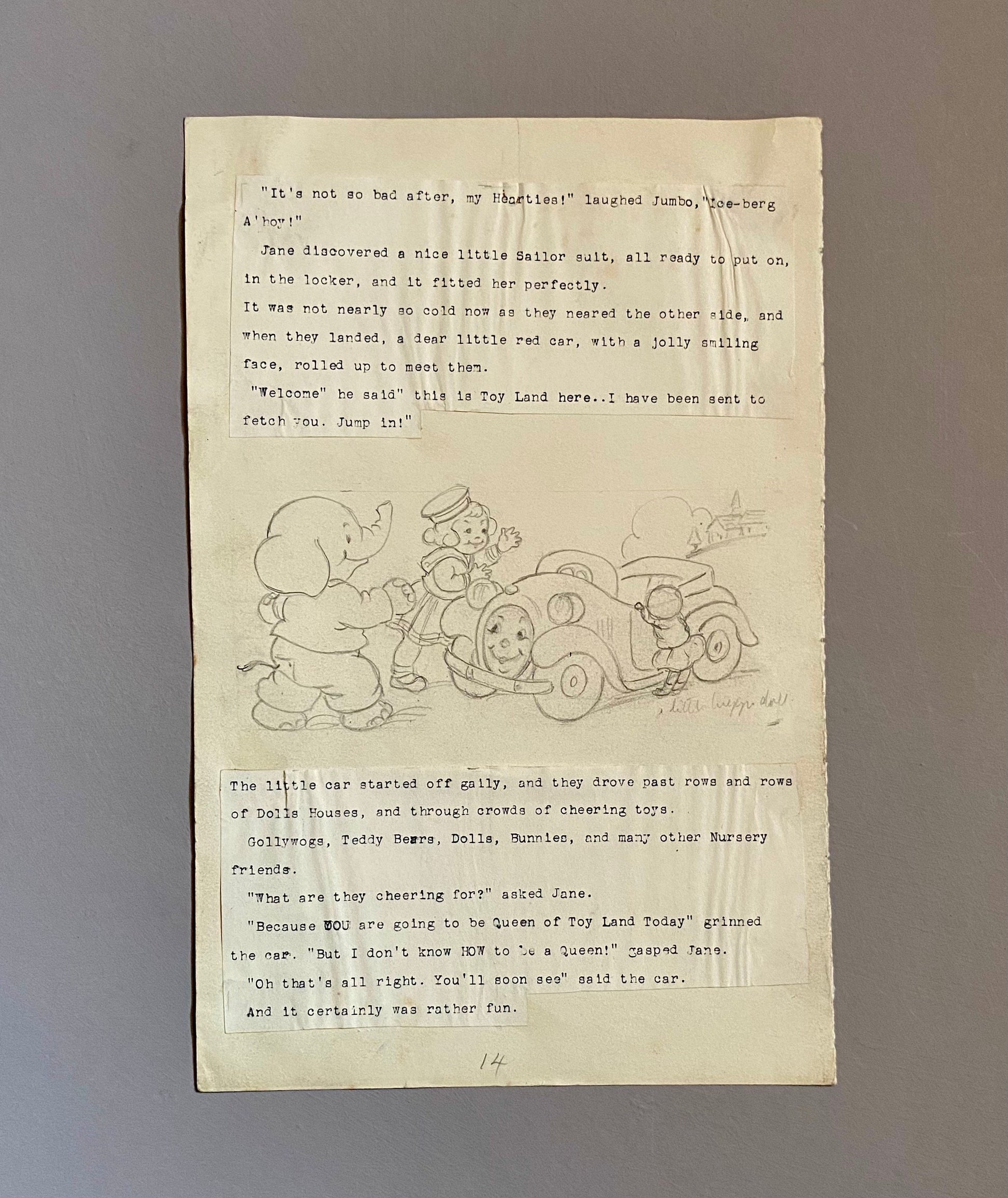 8 Pages of Sketched Images For a Children’s Book ‘A Lovely Dream’. Size: 29 x 19 cms.