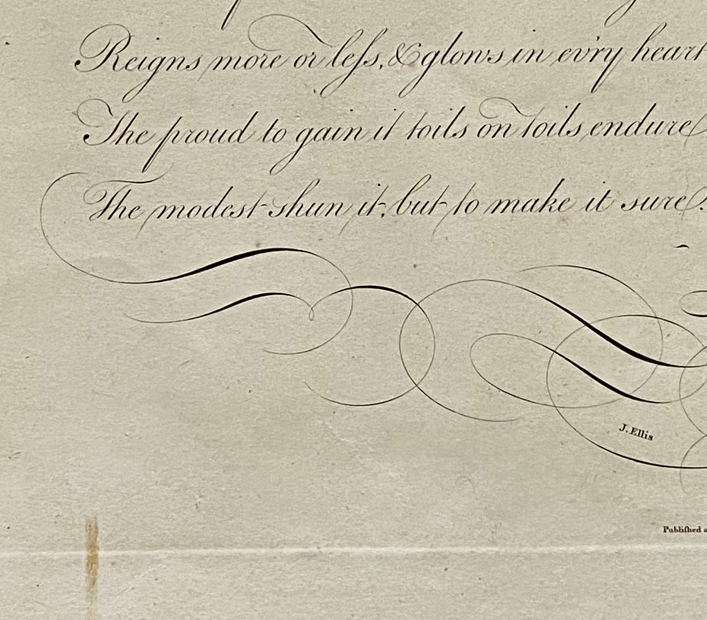 Praise. From Edward Young (1683-1765). Calligraphy by Thomas Tomkins. From The Beauties of Writing. Published in 1808. Size: 28 x 43.7 cms