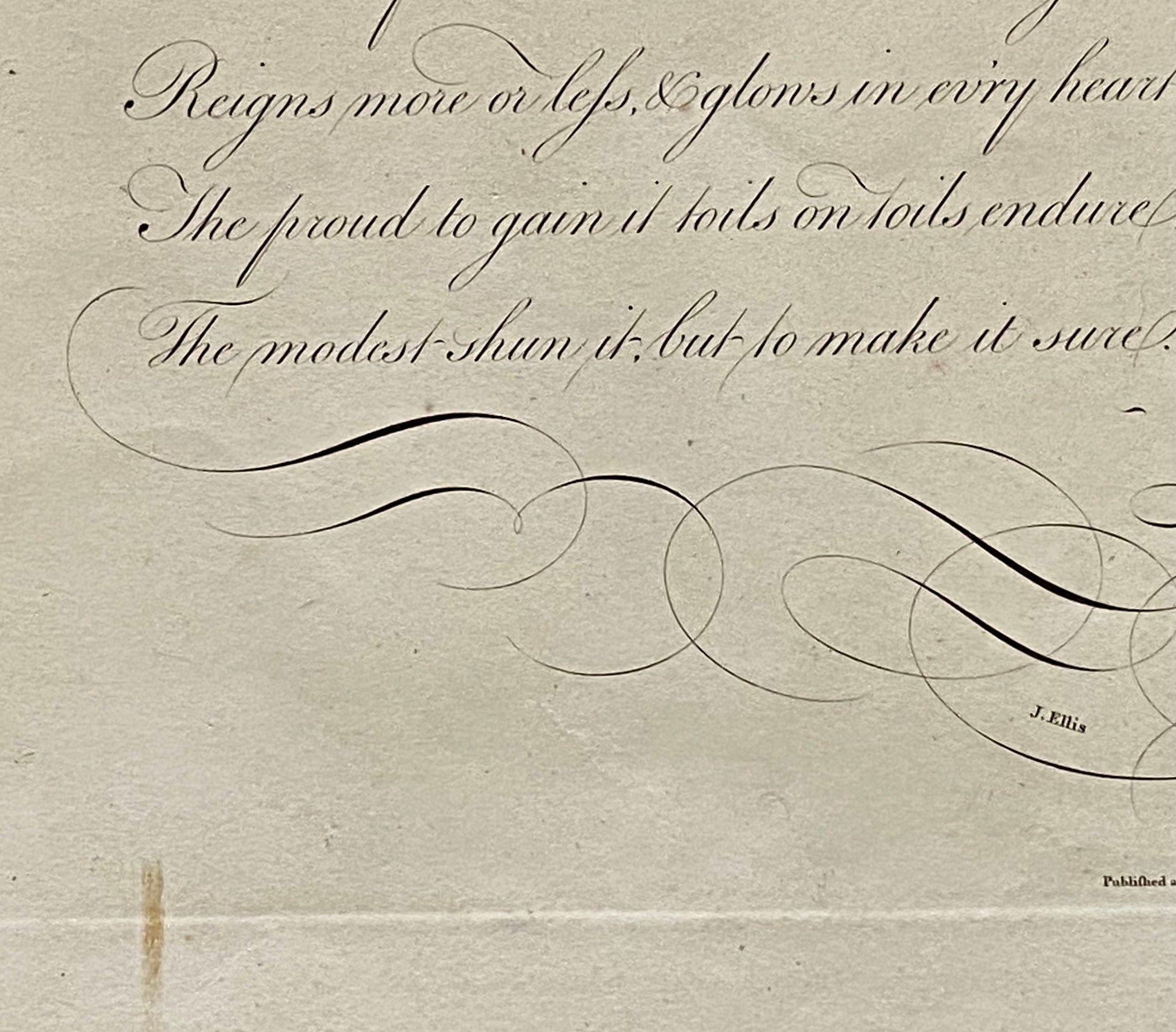 Praise. From Edward Young (1683-1765). Calligraphy by Thomas Tomkins. From The Beauties of Writing. Published in 1808. Size: 28 x 43.7 cms