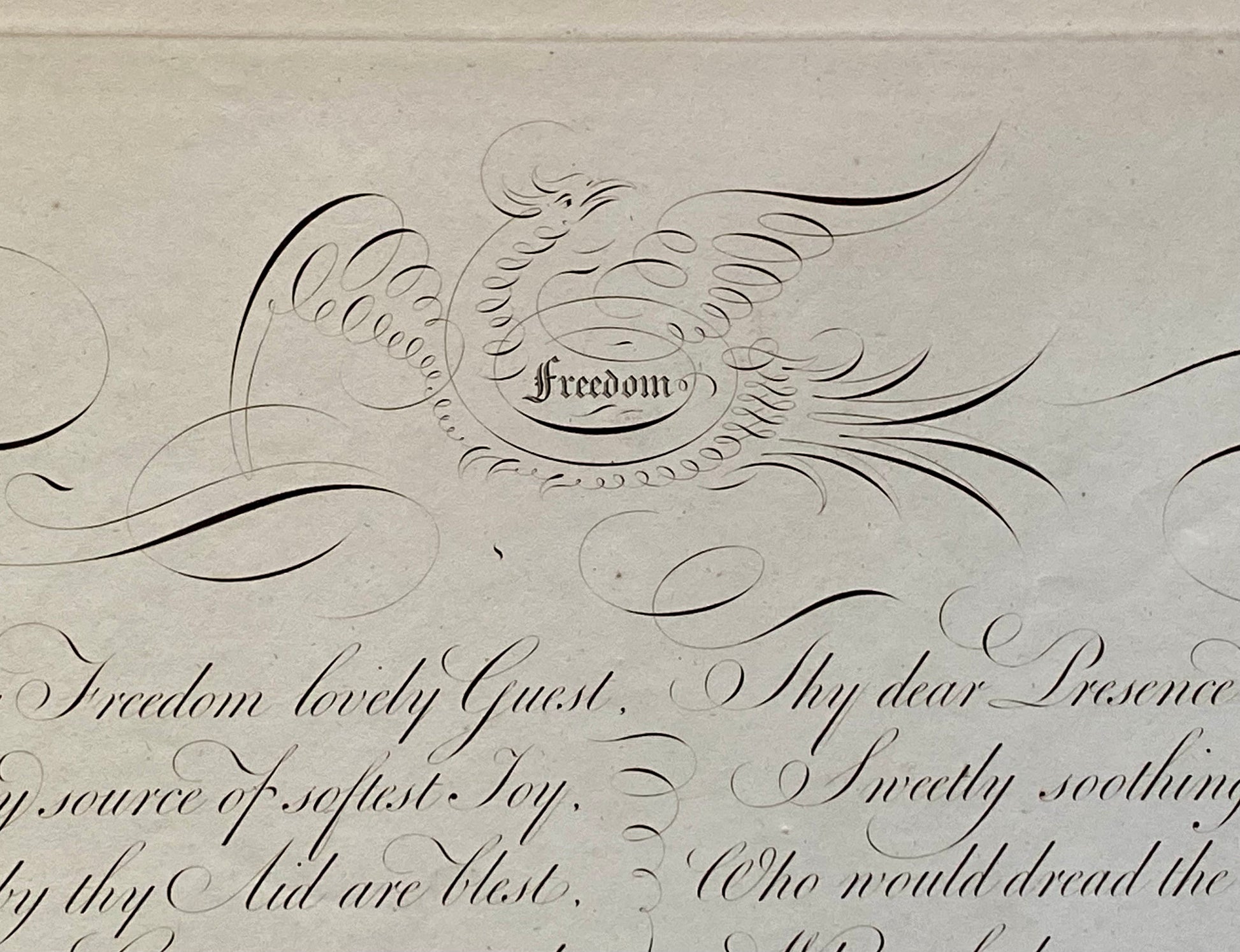 Freedom. From Deborah by Handel. Calligraphy by Thomas Tomkins. From The Beauties of Writing. Published in 1808. Size: 28 x 43.7 cms