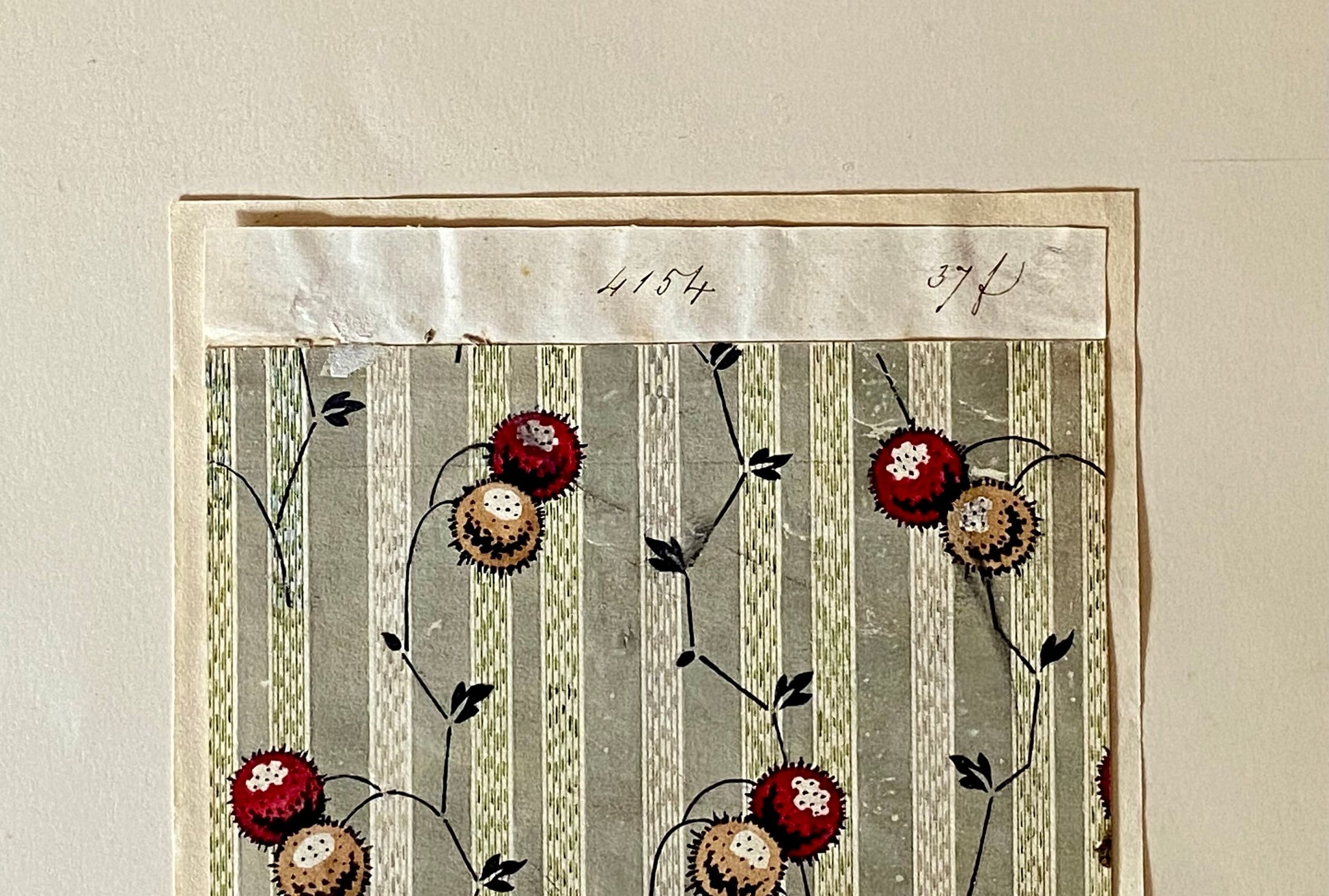 A Genuine 19th Century handpainted French Textile Design. Dated 1838. Mounted on Antique Paper. Size: 11.5 x 14 cms.