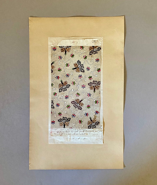 A Genuine 19th Century handpainted French Textile Design. Dated August 1837. Mounted on Antique Paper. Size: 11.3 x 23.5 cms.